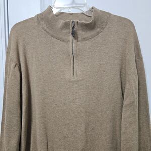 NWT Pro Tour Sweater Men's Medium Tan Mock Neck Cotton 1/4 Zip Golf Preppy